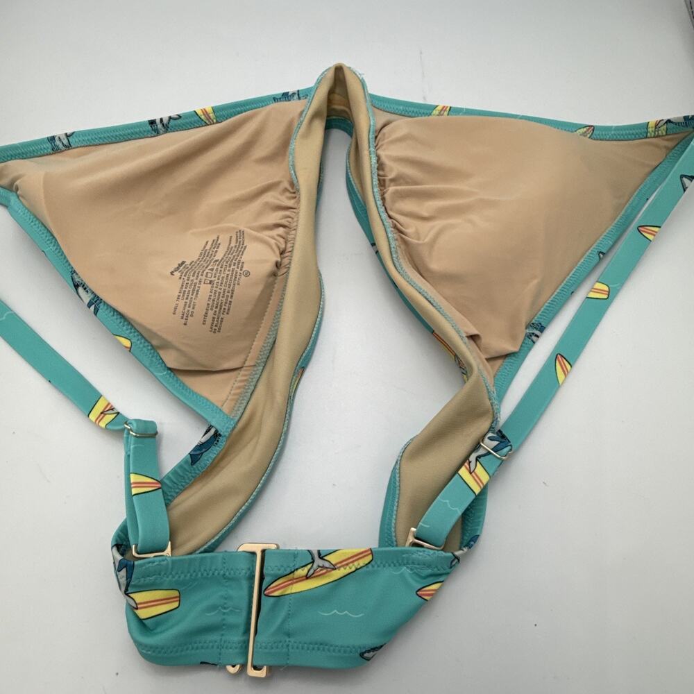 MeUndies Bikini 2Piece Swim Top SIZE XL Sharks On Surfboards Blue Novelty Print - Picture 7 of 8